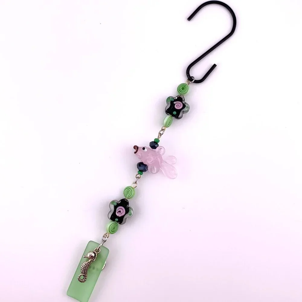 Fish & Flowers Pink Black Lime Green Ocean Life Beach Car Charm Suncatcher CC127