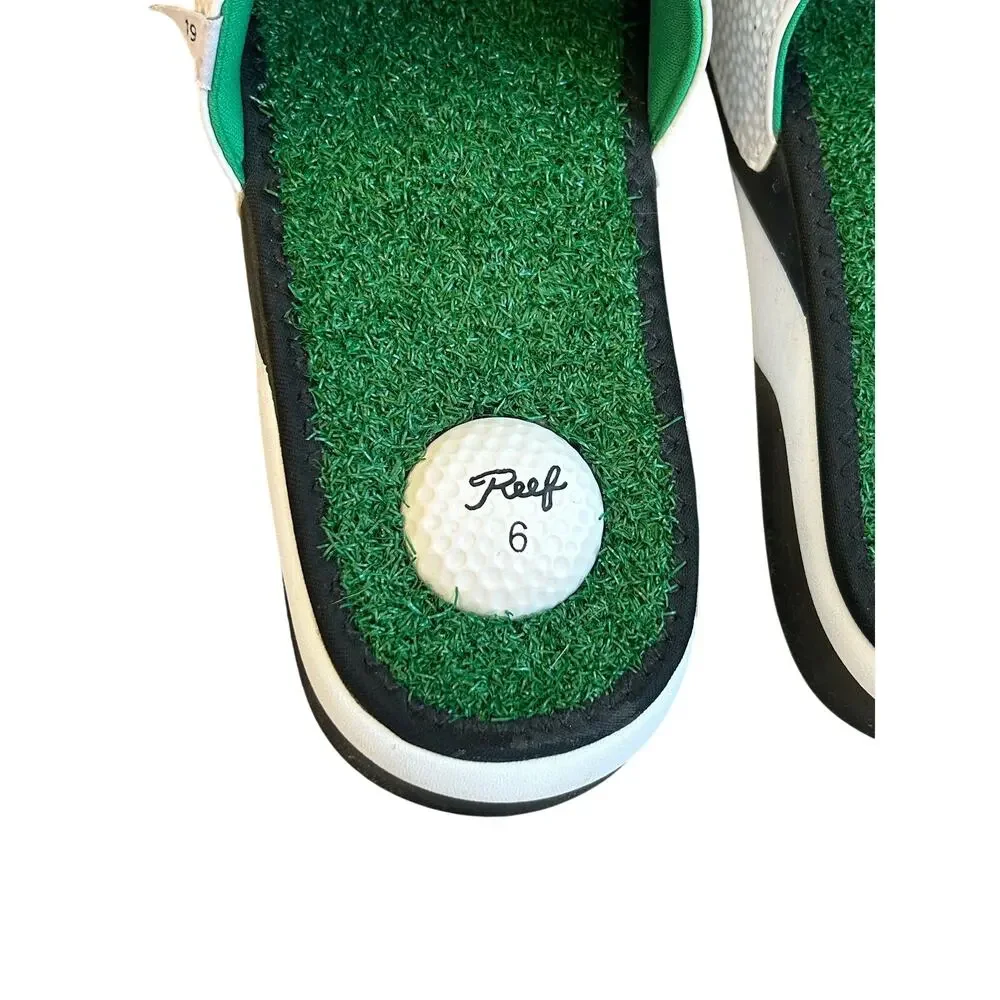 REEF Men's Mulligan Slide Sandals Size 6 Women's Size 7 Golf Humor EUC