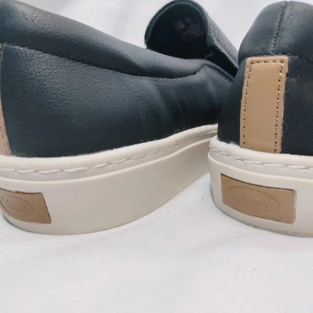 Dr. Scholls Black Slip On Sneakers; Perforated Faux Leather Gold Zip No Chill
