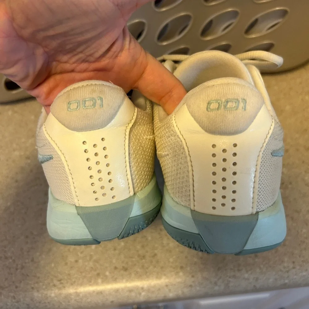 Nike Women's Cream and Light Blue Basketball Athletic Shoes