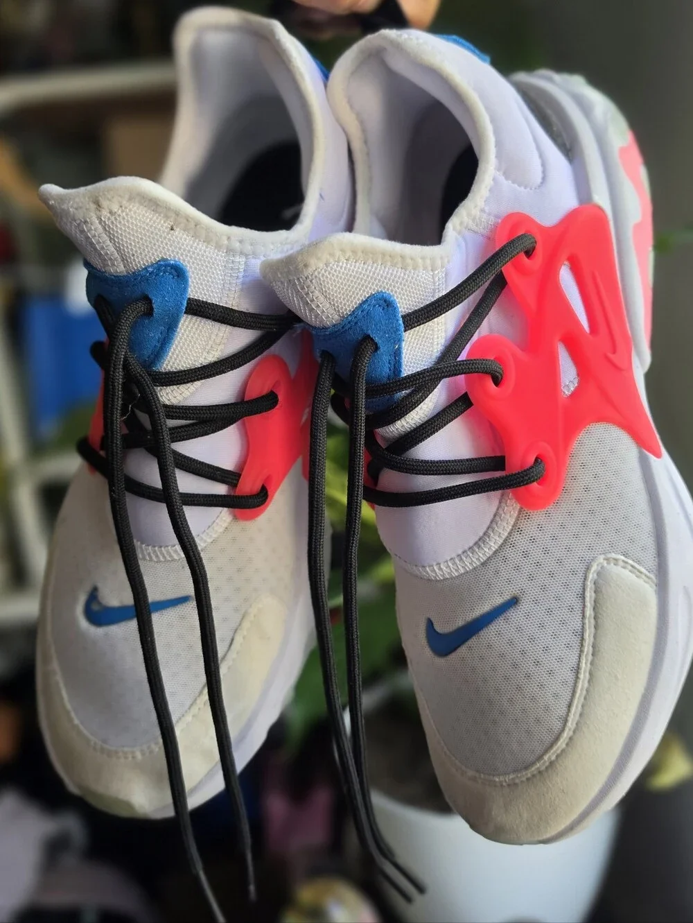 Nike Big Kids White Sneakers with Pink and Blue Details