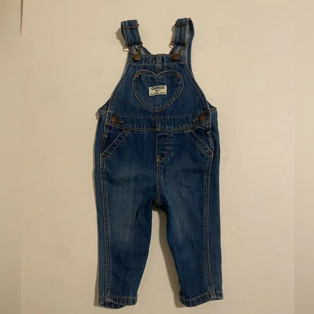 OshKosh B'gosh Kids' Blue Heart Denim Overalls 6-9months