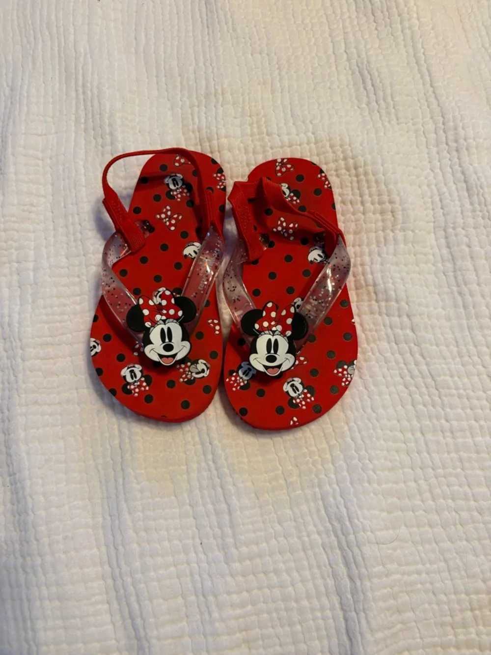Disney Red Minnie Mouse Polka‎ Dot Toddler Flip Flops with Glitter Straps