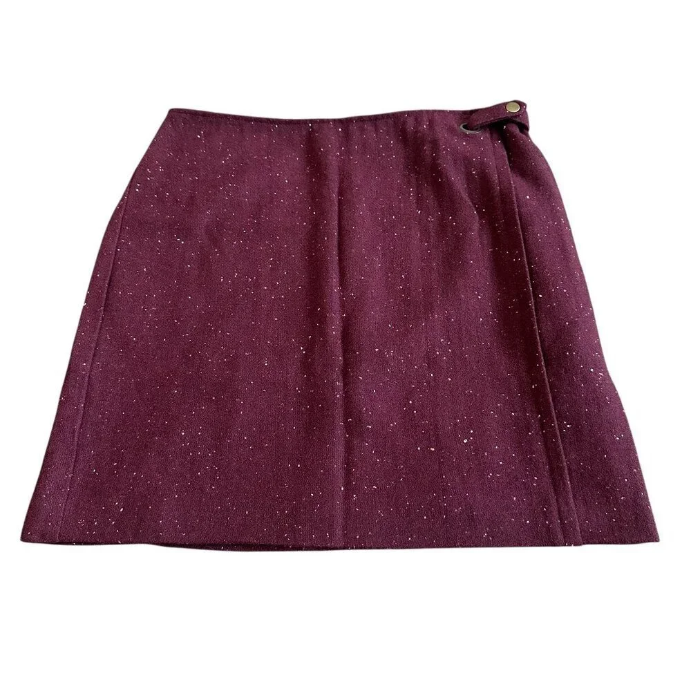 Banana Republic Burgundy Wool Blend Mini Skirt Faux Wrap Festive Fall Size 6 NWT