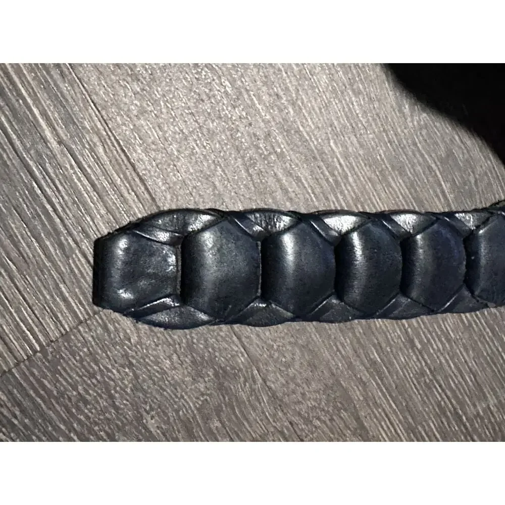 Structure Y2K Black Leather Chain Braided Leather Belt Solid Brass Buckle SZ 38