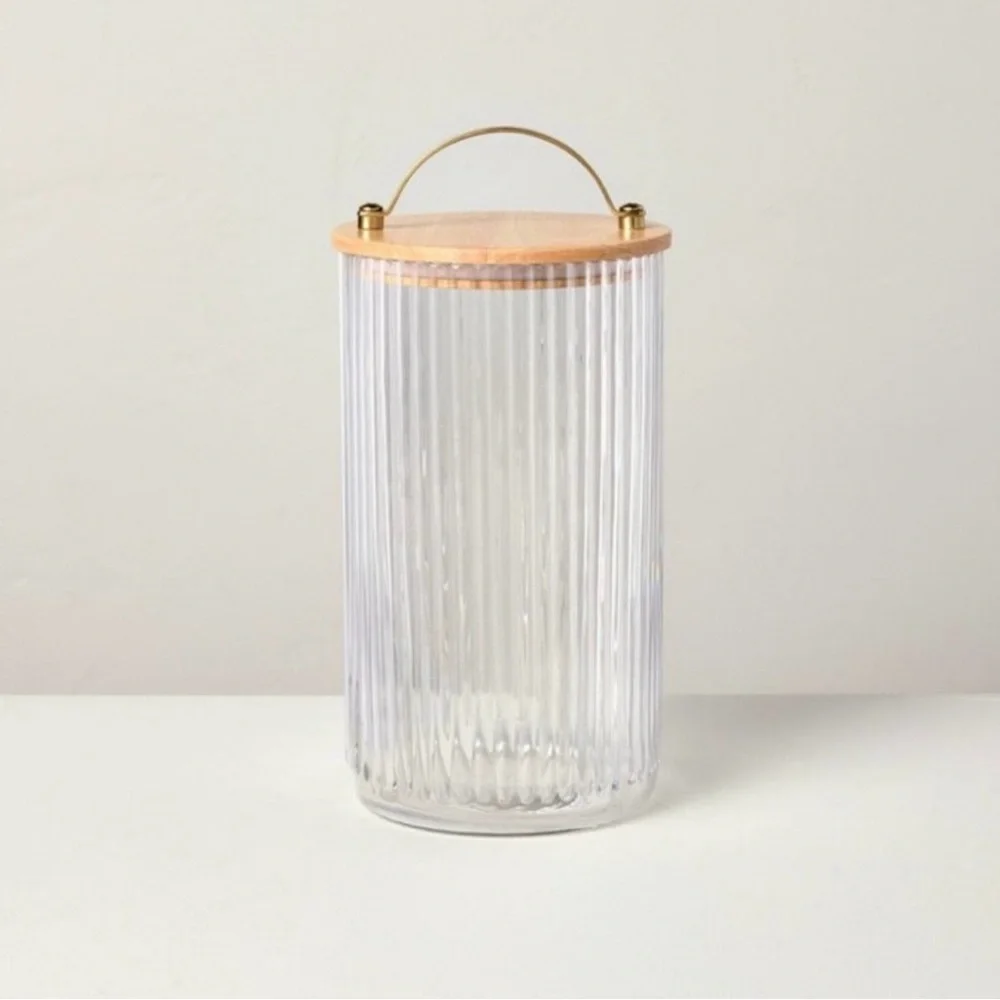64oz Fluted Glass Storage Canister set with Wood Lid - Hearth & Hand Magnolia