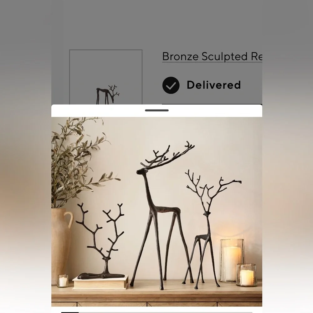 Pottery Barn MEDIUM Black Bronze Sculpted Twig Holiday Reindeer Deer NEW IN BOX