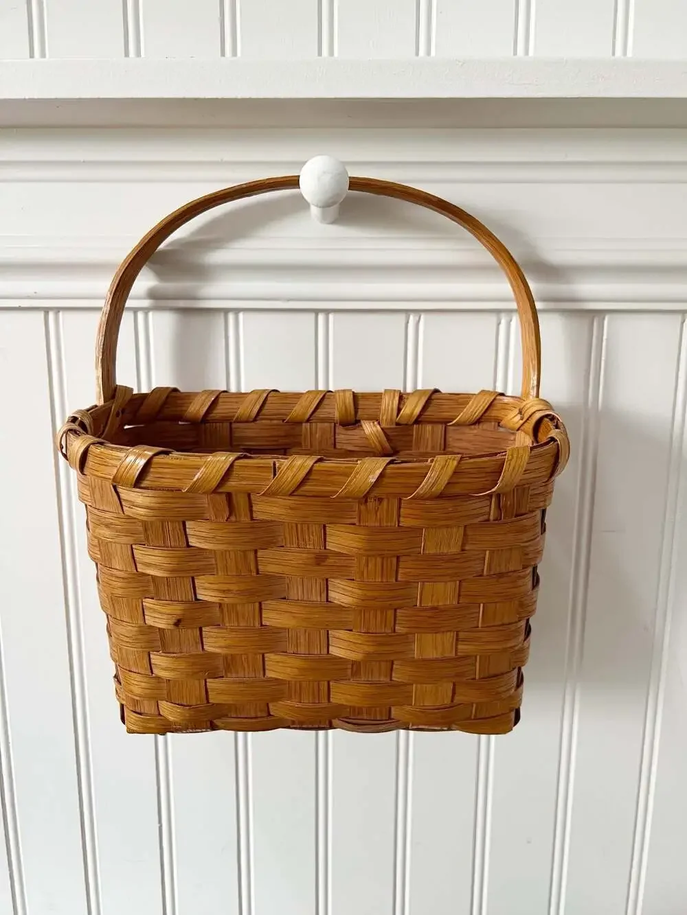 Vintage Handwoven Wall Basket with Single Handle