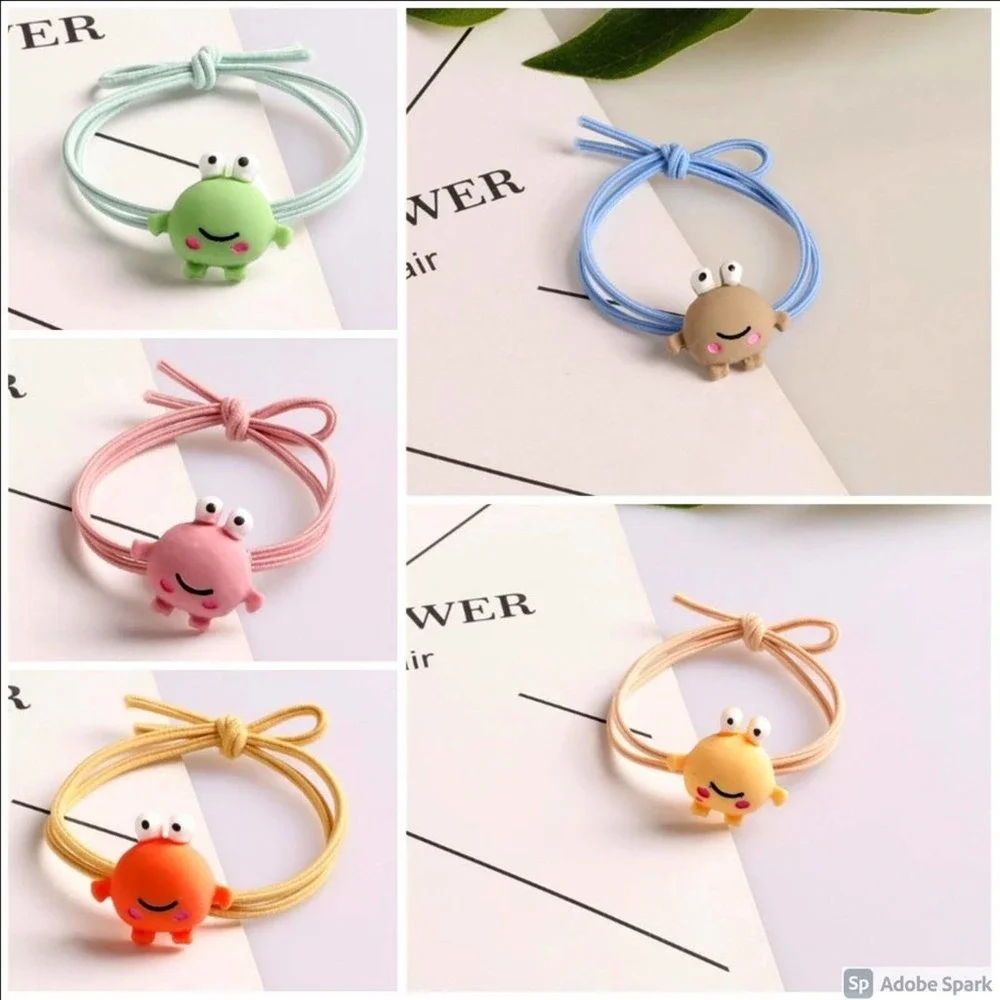 Set/5‎ Adorable Resin Frog Hair Ties~~NWOT