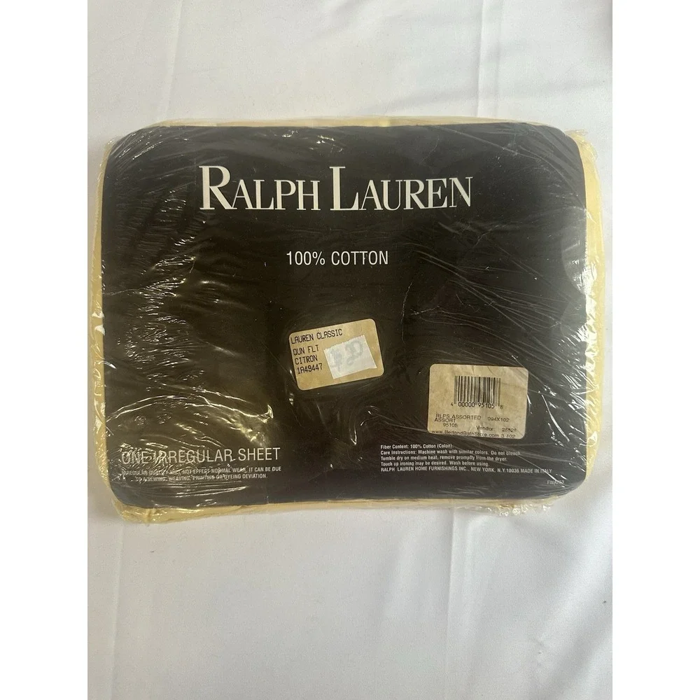 Ralph Lauren Queen Flat‎ Sheet In Citron Cotton Irregular