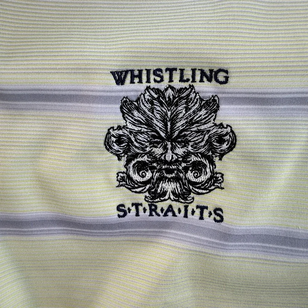 Adidas‎ Mens Whistling Straits Sz Med Gray Yellow Polo Short Sleeve Climacool