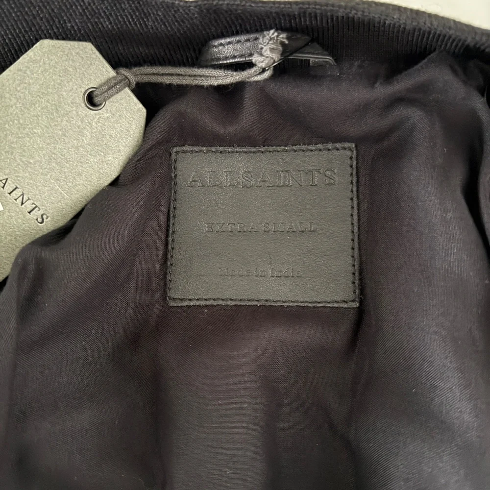 ALL SAINTS‎ X- SMALL Mens Black Leather NINO Bomber Jacket