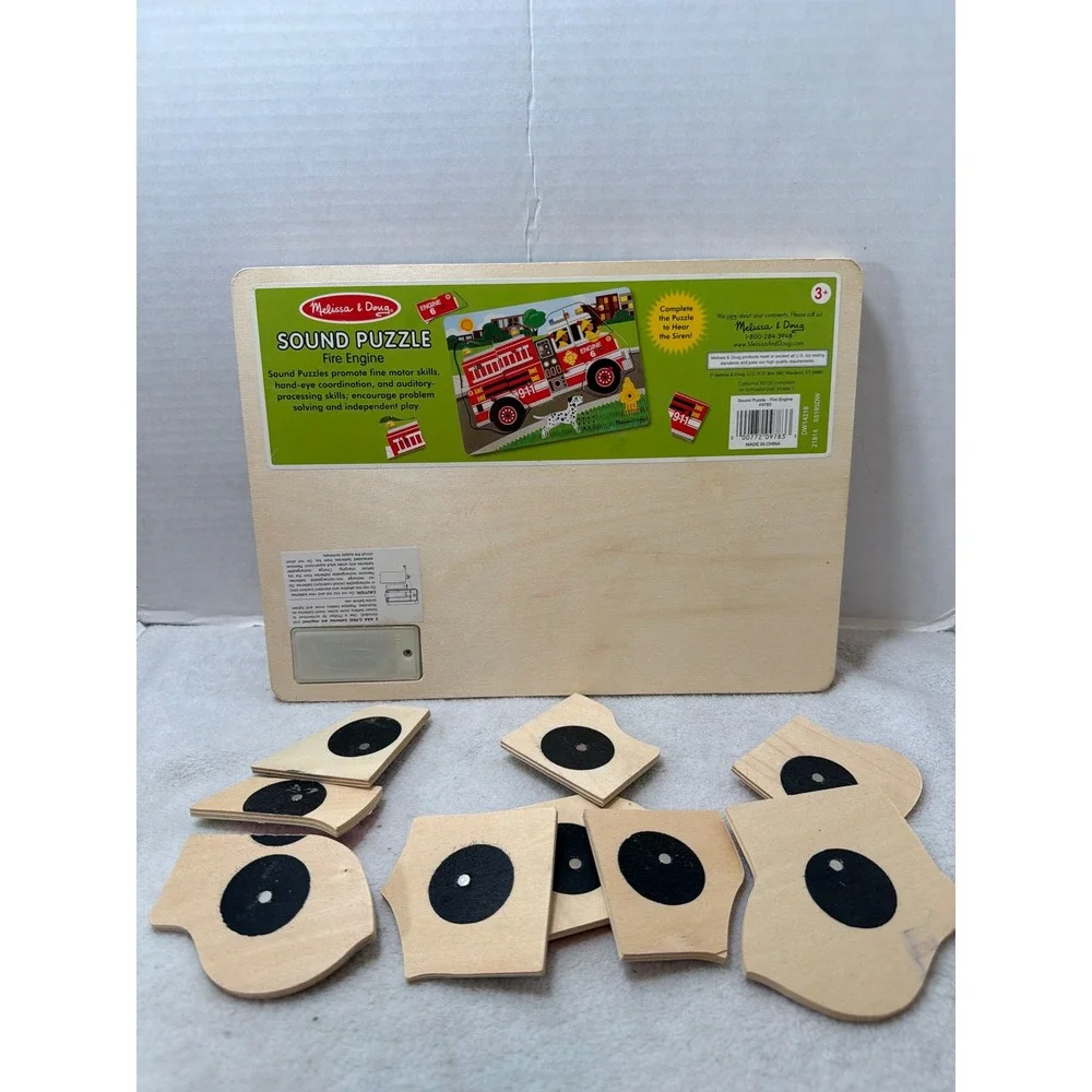 Rare Retired Melissa & Doug Sound Puzzle Kids Red Fire Engine Wooden Working
