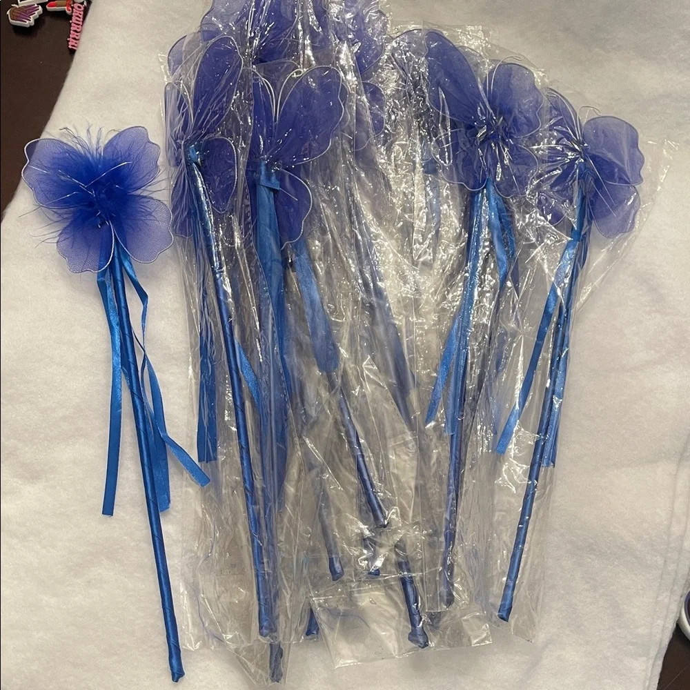 Blue butterfly Fairy Wand Party Favors with Maribou and ribbons set of 16