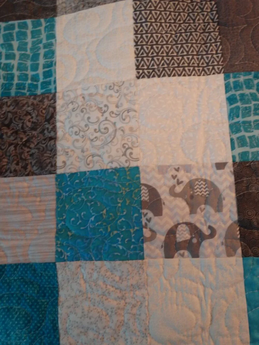 Handmade Elephant Quilt, Soft Minky, Baby Shower Gift, 54