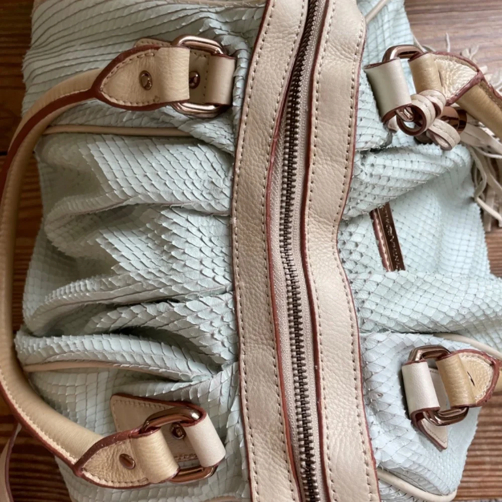 Cynthia Rowley Mint Green Scales Leather Satchel Crossbody Bag with Tassel
