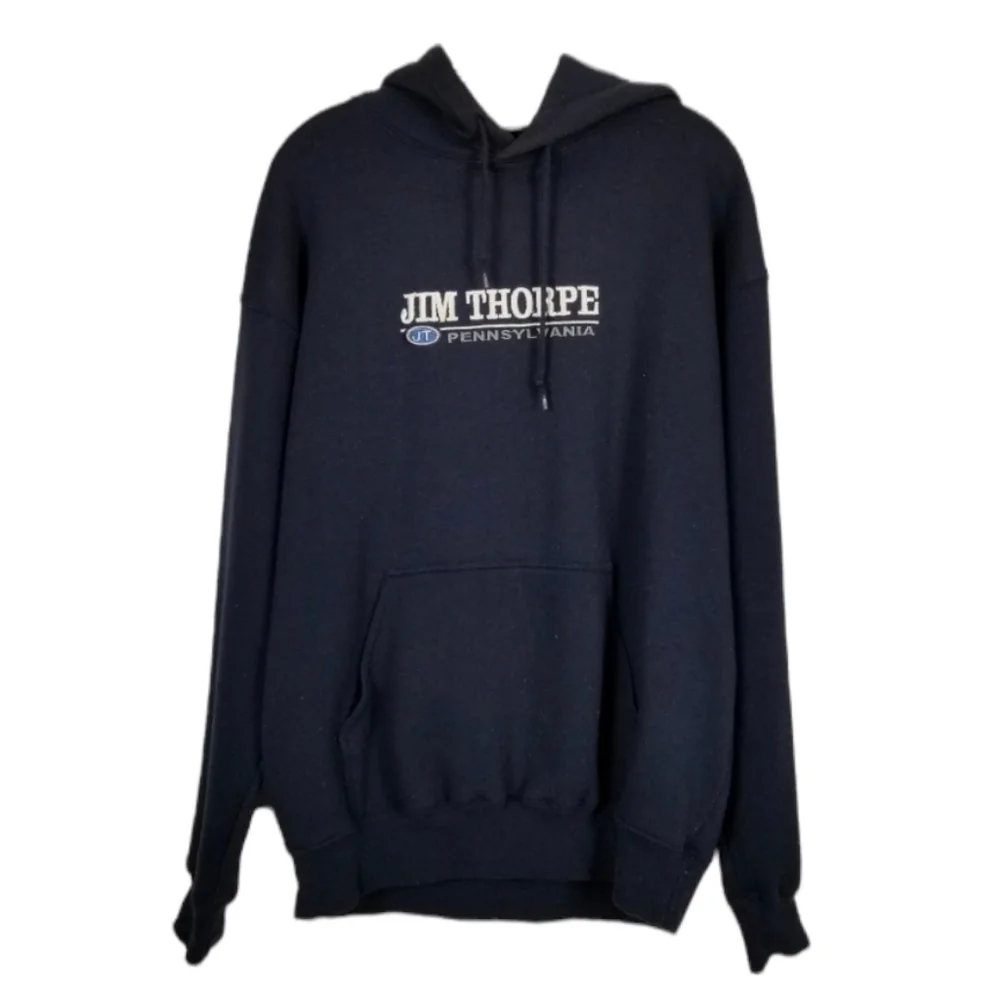 Jim Thorpe Pennsylvania JT Hoodie Sweatshirt Blue Heavy Weight Men's Size Large