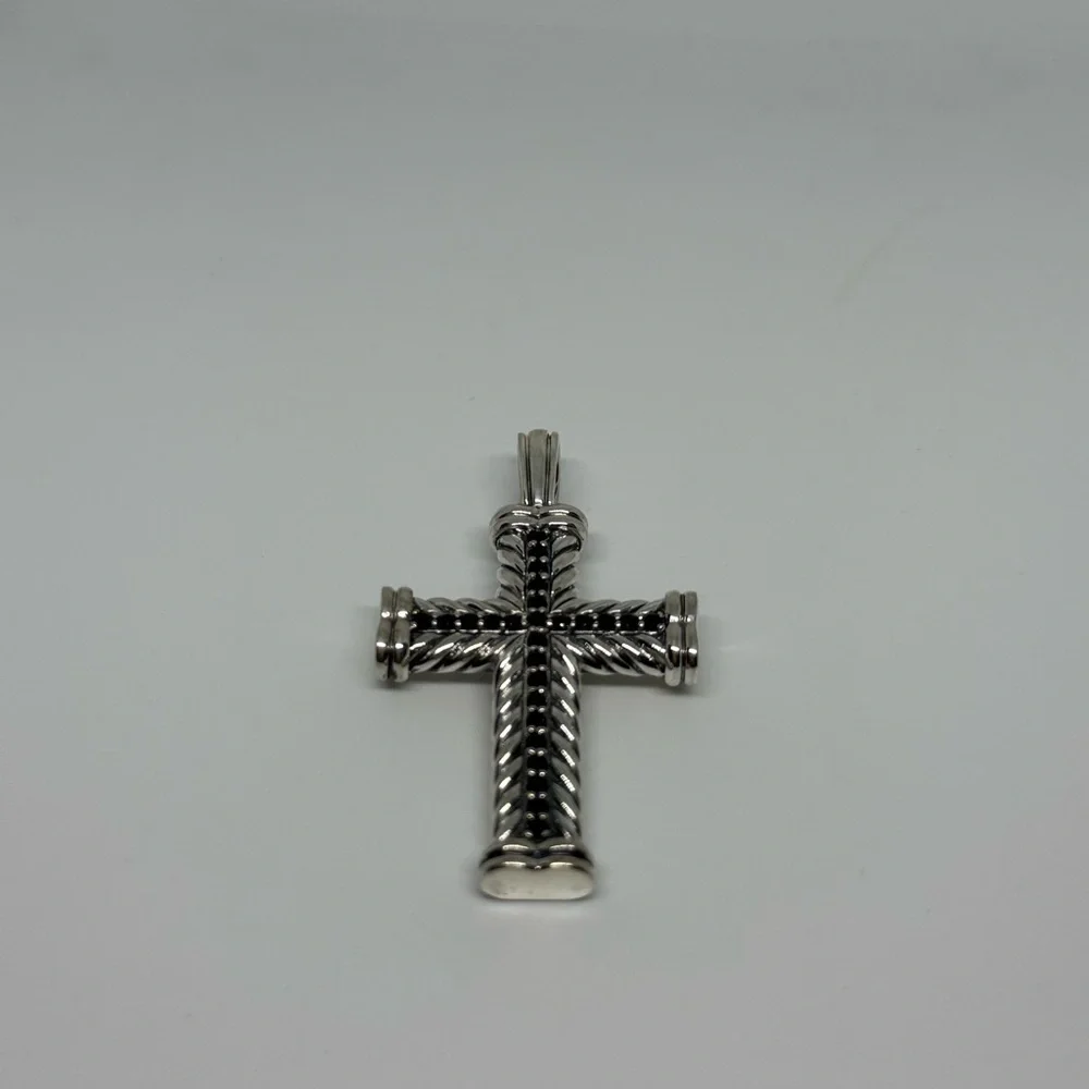 David Yurman Chevron cross pendent with paved black diamonds