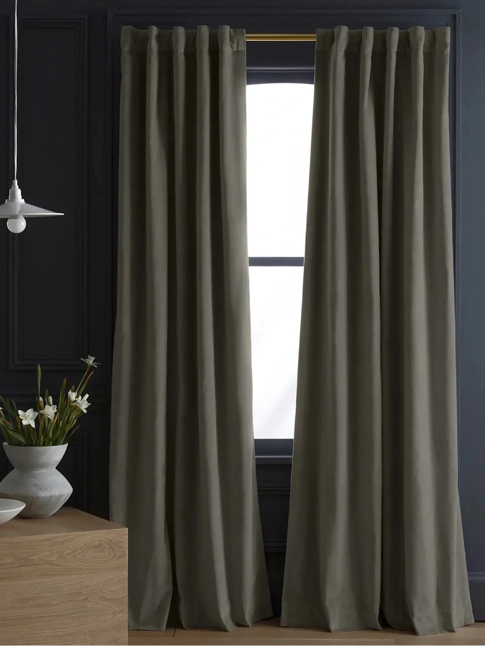 NWT QUINCE Set Of 2 48x96 Cotton Velvet True Blackout Curtains Light Grey 9242