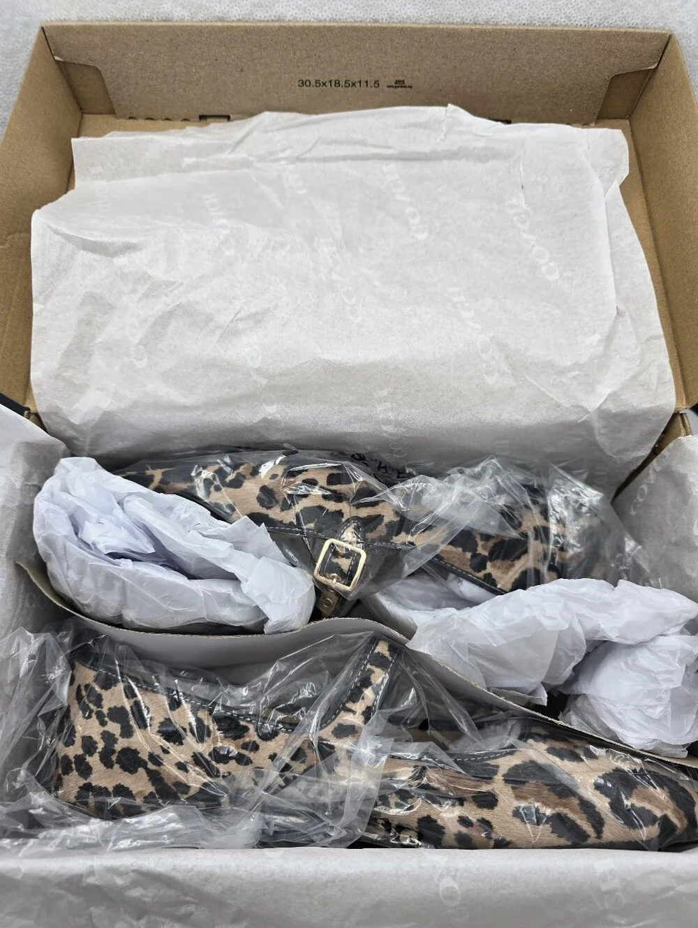Coach C Rivet Mary Jane with Leopard Print Calfhair Women's sz 10 Tan & Black