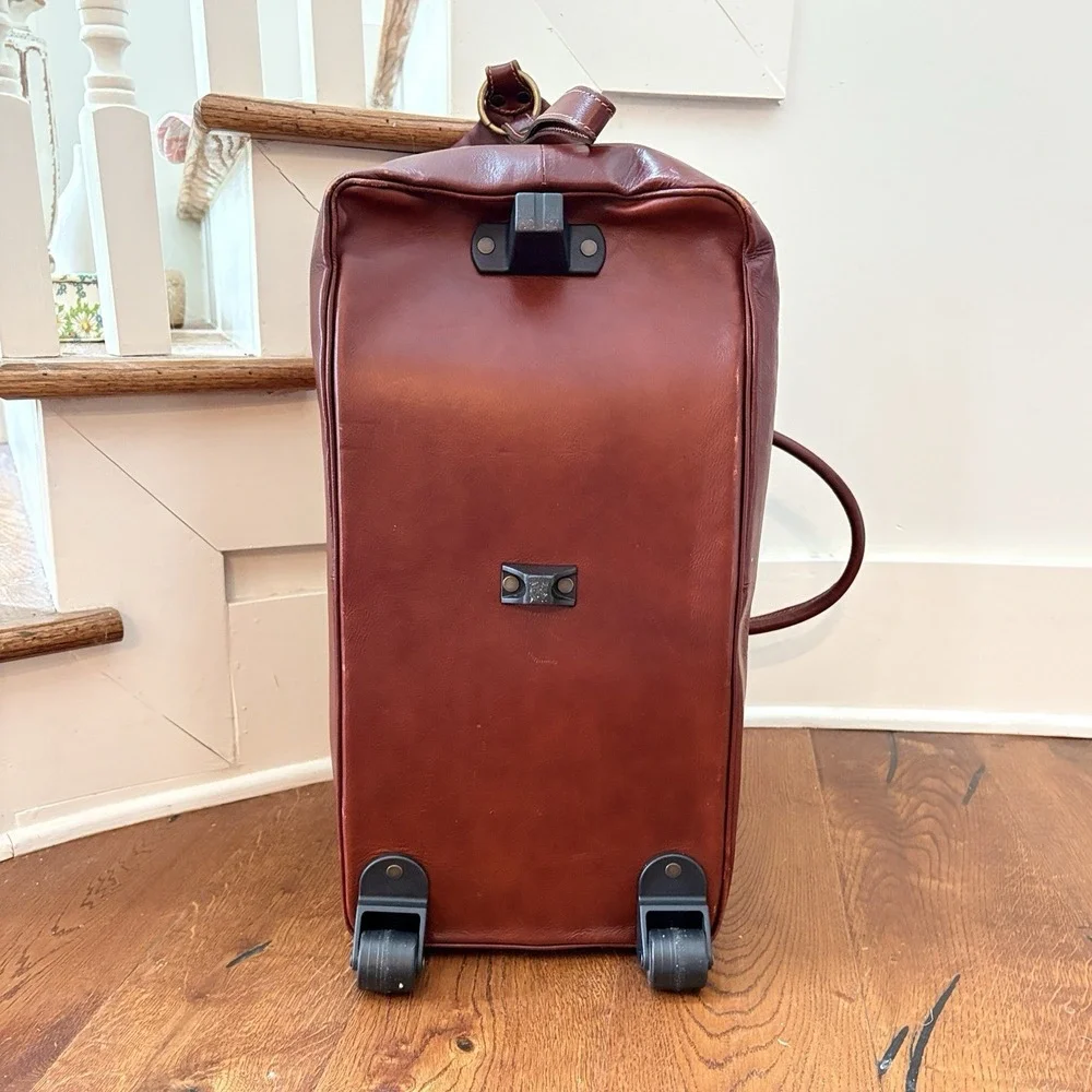 Italian Leather Rolling Duffel Bag Wheeled Weekender Carry On Luggage Brown