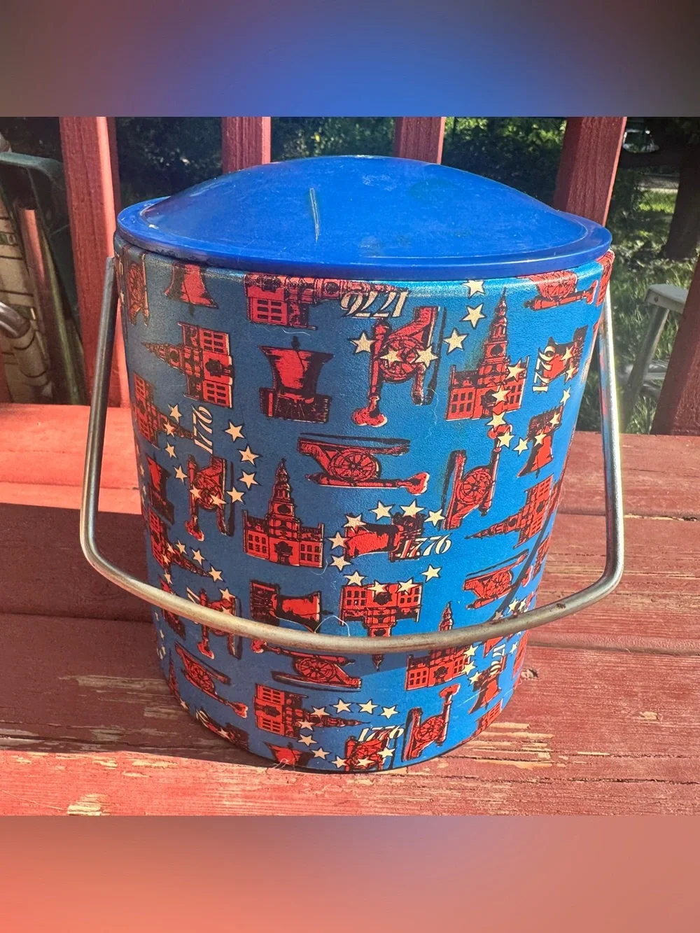 Vintage Patriotic Ice Bucket Blue w Red White 1776 4th of July 250th BBQ Cookout