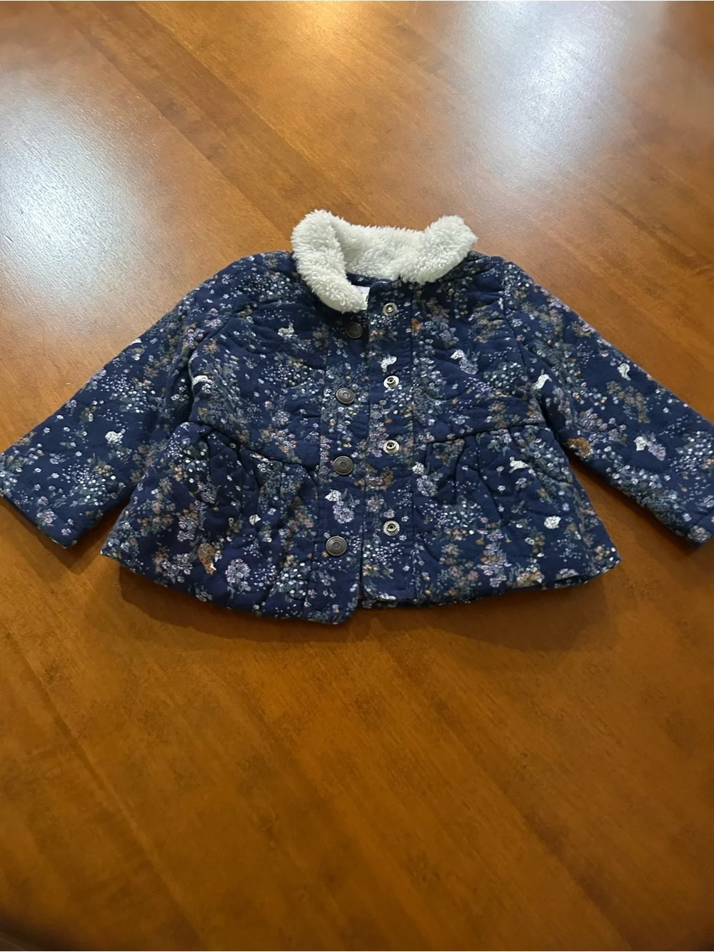 OshKosh B'gosh Navy Floral Puffer Jacket with White Sherpa Collar