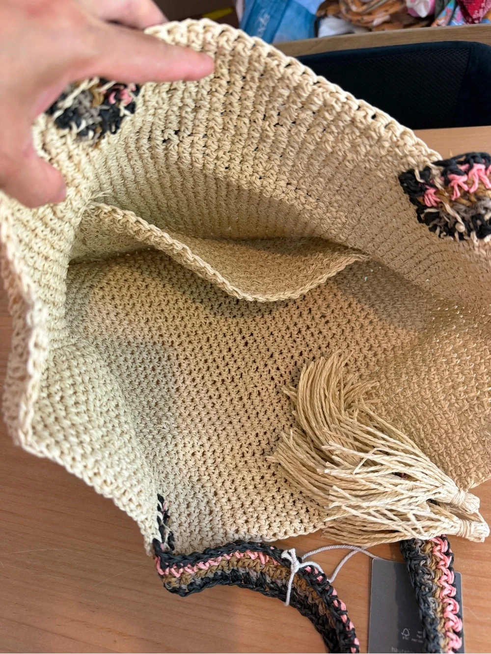 Haute Hippie Style Straw Knit Tote Bag Tassel Boho Beach Summer Shoulder Bag