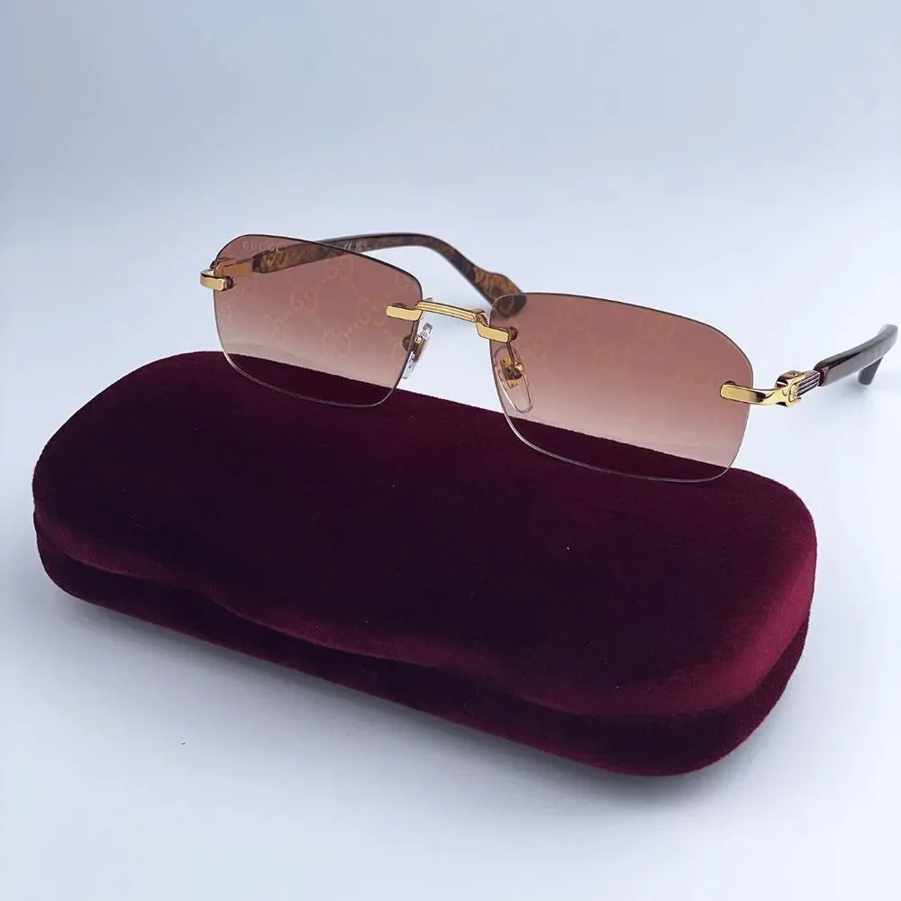 NEW Gucci GG1221S 004 Gold Yellow Red Mirrored Square Unisex Sunglasses