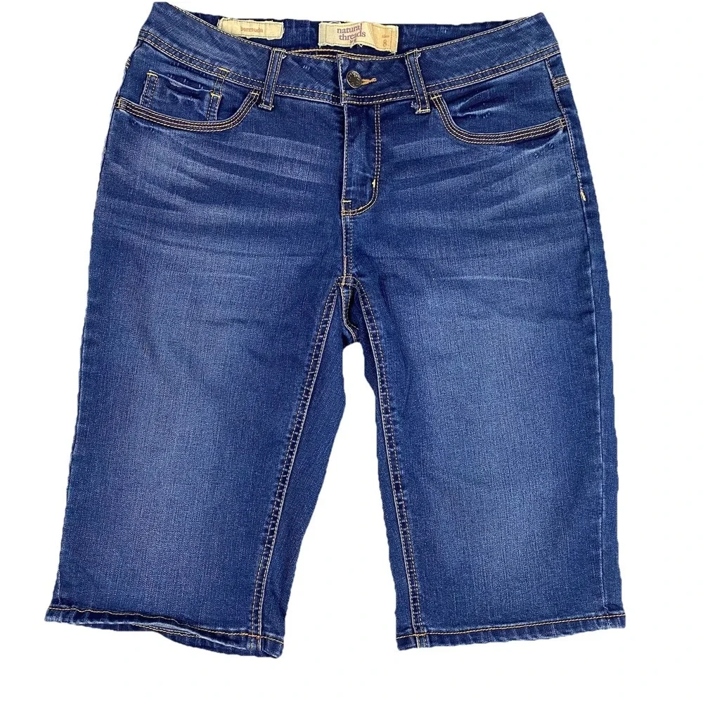 Natural Threads Bermuda Stretch Denim Shorts Women‎ 8 Dark Medium Wash