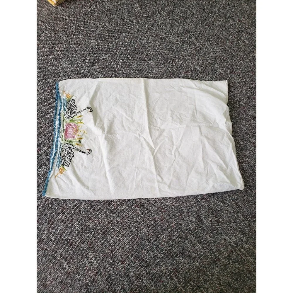 Vintage Swan‎ Embroidered Pillowcase