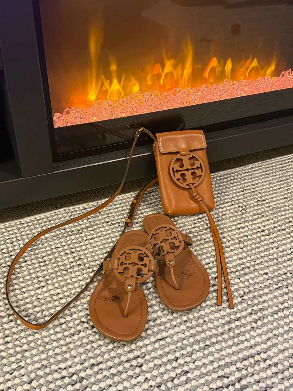 Tory Burch Caramel Leather Mini Crossbody with Logo Cutout