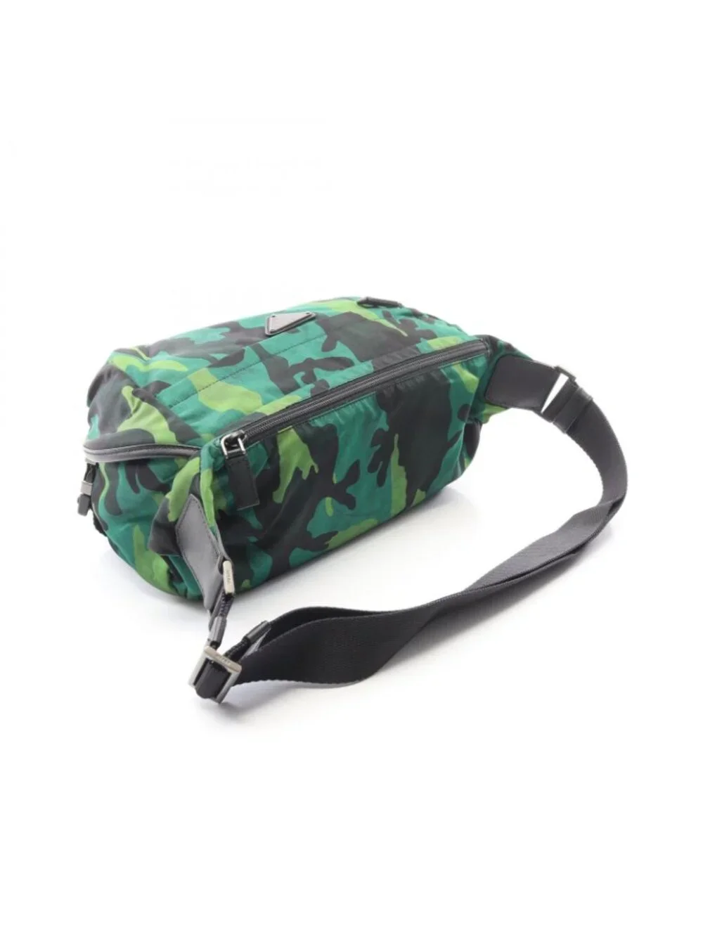 Prada Shoulder Bag Tessuto Camoufl Green Black Nylon Saffiano Leather Camouflage