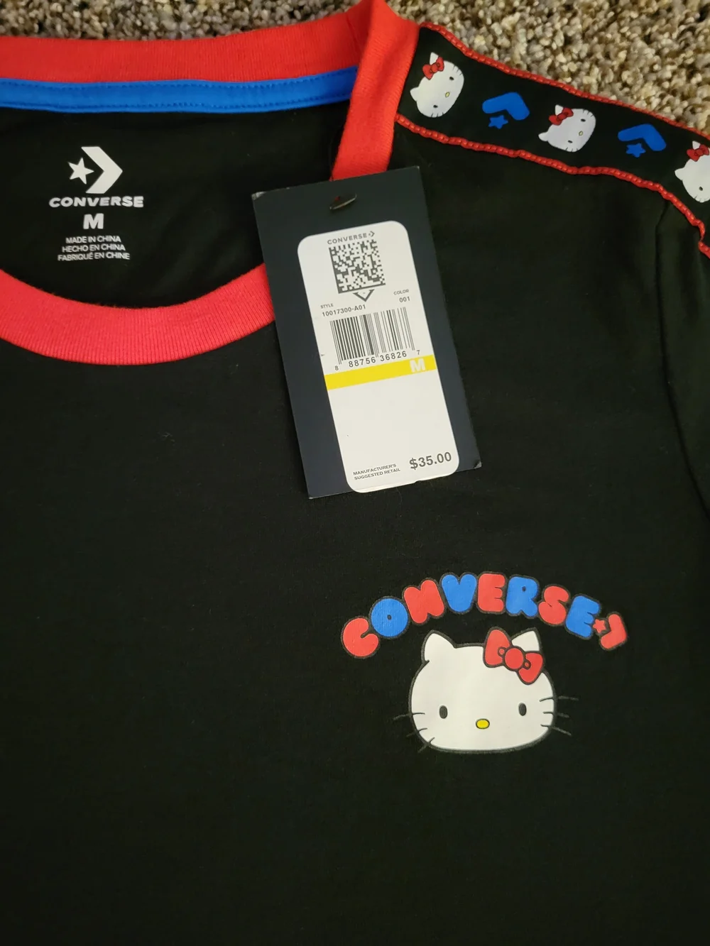 Converse Black Tee with Red Neckline and Blue Trim