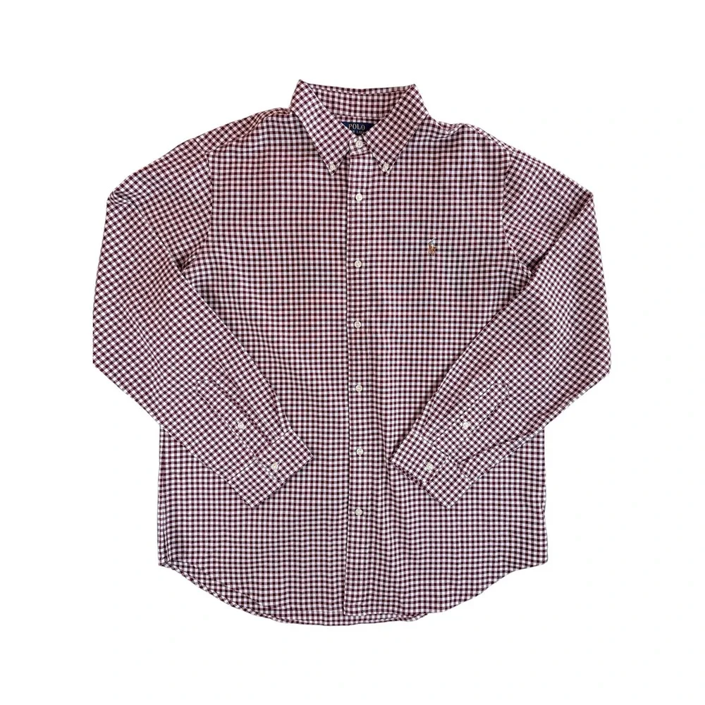 Polo Ralph Lauren Button‎ Down Mens XL Burgundy Gingham Classic Fit Long Sleeve