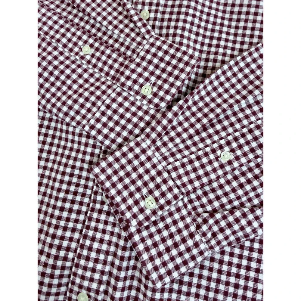 Polo Ralph Lauren Button‎ Down Mens XL Burgundy Gingham Classic Fit Long Sleeve