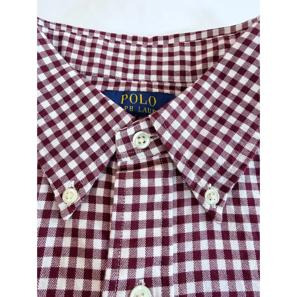 Polo Ralph Lauren Button‎ Down Mens XL Burgundy Gingham Classic Fit Long Sleeve