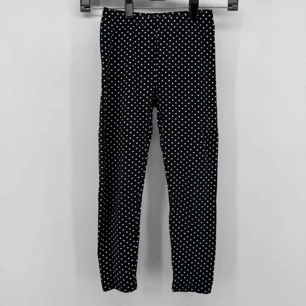 Gymboree Ribbed Knit Leggings Size 7 Black White Polka Dot‎ Cotton Pants Skinny