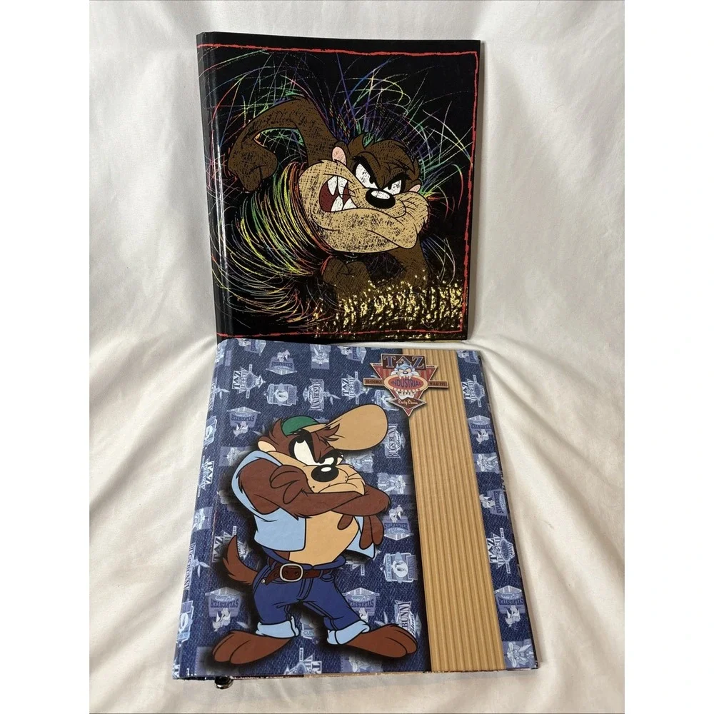 (2) Vtg Looney Tunes TAZ Tasmanian Devil 3-Ring Binders Folders‎ 1990s