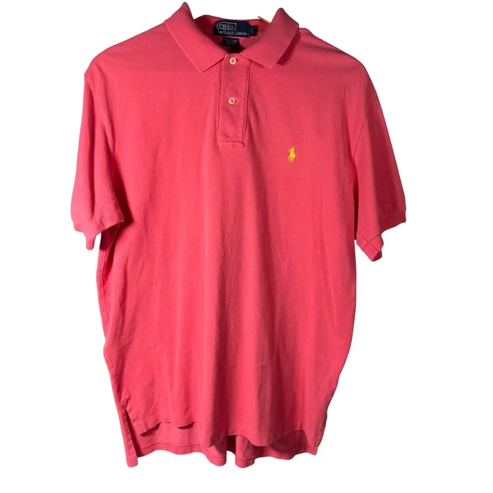 Polo Ralph Lauren Polo Shirt‎ Mens Large Pink Short Sleeve Yellow Pony Logo