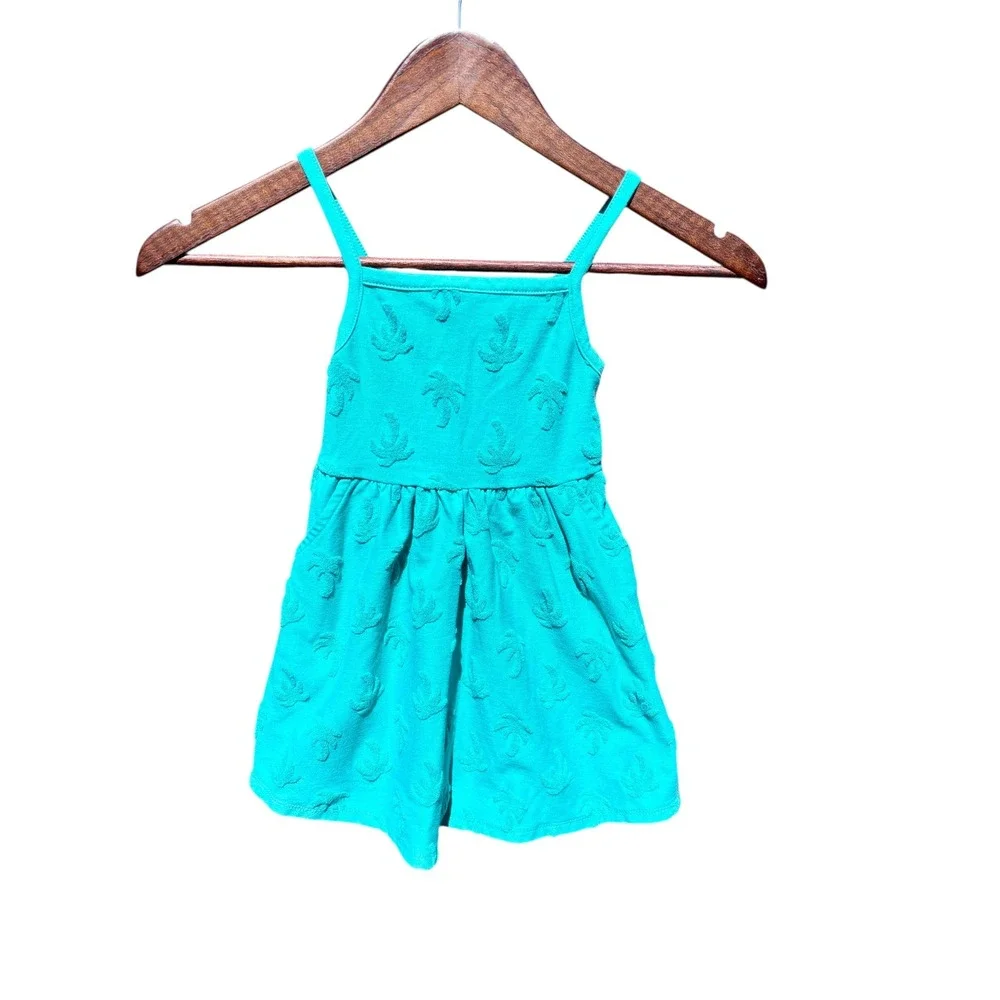 Terry Cloth‎ Sundress Kids 3T Teal Palm Tree Cutout Pocket EXCELLENT CONDITION