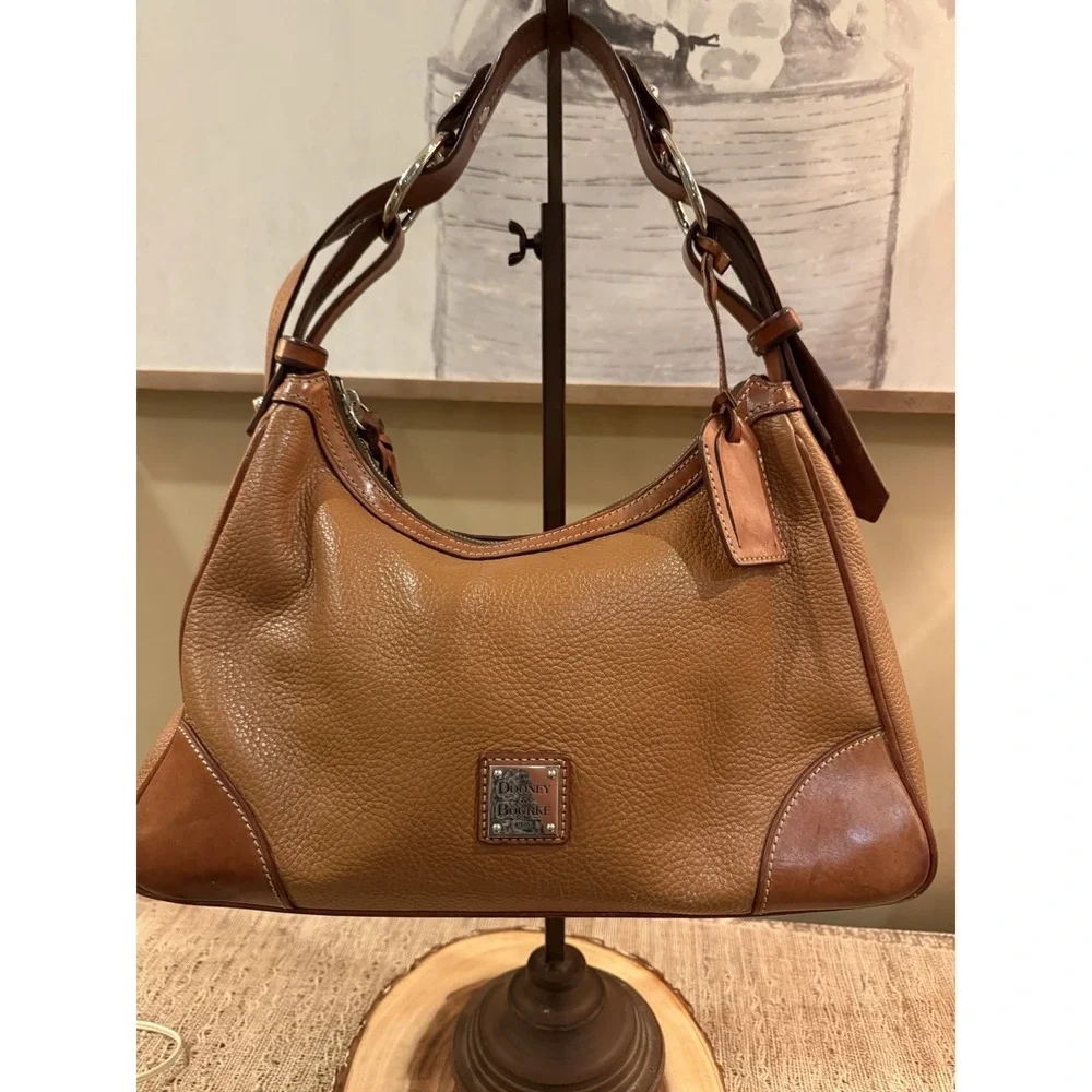 DOONEY‎ & BOURKE HARRISON REFINED PEBBLE LEATHER HOBO BAG PURSE CARMEL BROWN