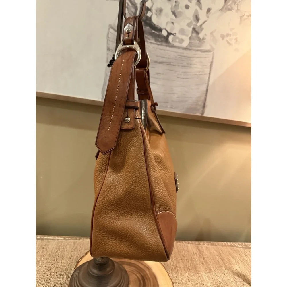DOONEY‎ & BOURKE HARRISON REFINED PEBBLE LEATHER HOBO BAG PURSE CARMEL BROWN