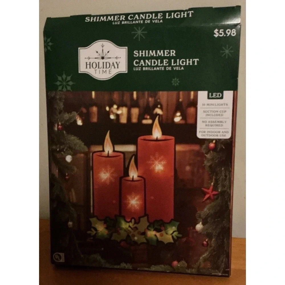 Holiday Time Shimmer Candles Indoor/Outdoor Christmas Light Up Window‎ Decor