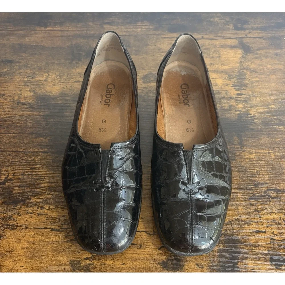 Gabor Ballet‎ Loafers Womens Sz 9 Black Patent Leather Reptile Print