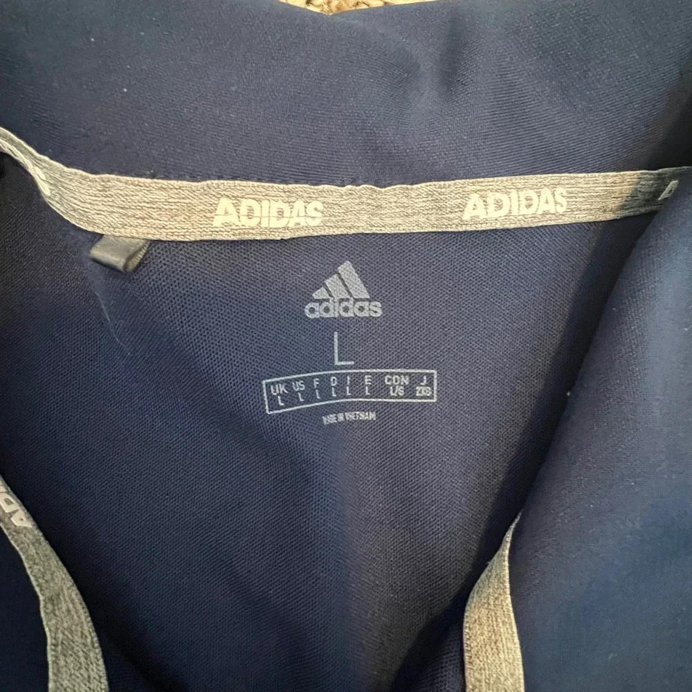Adidas Mens Golf Polo Shirt‎ Navy Blue Striped Performance Short Sleeve Large