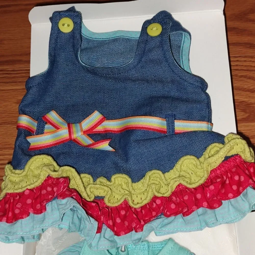 Bitty Baby American Girl Denim Jumper  Dress Outfit with shoes and top