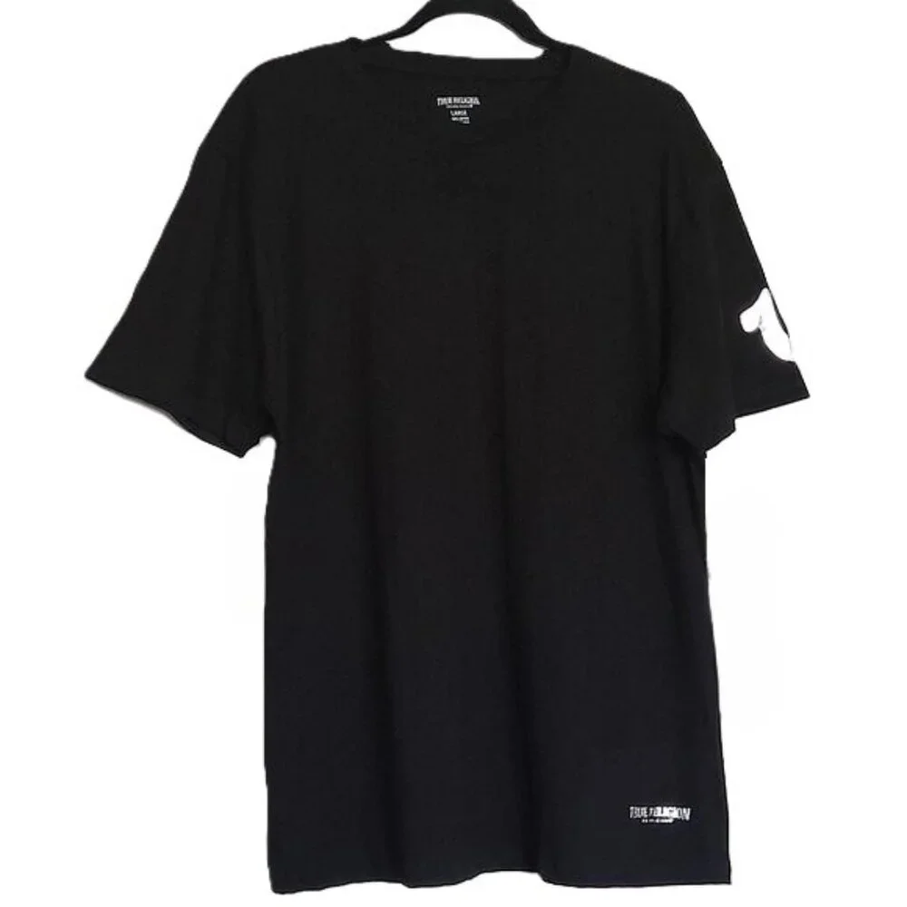 True Religion Men's Tee Shirt Short Sleeve Black Silver Horseshoe Logo EUC Sz L