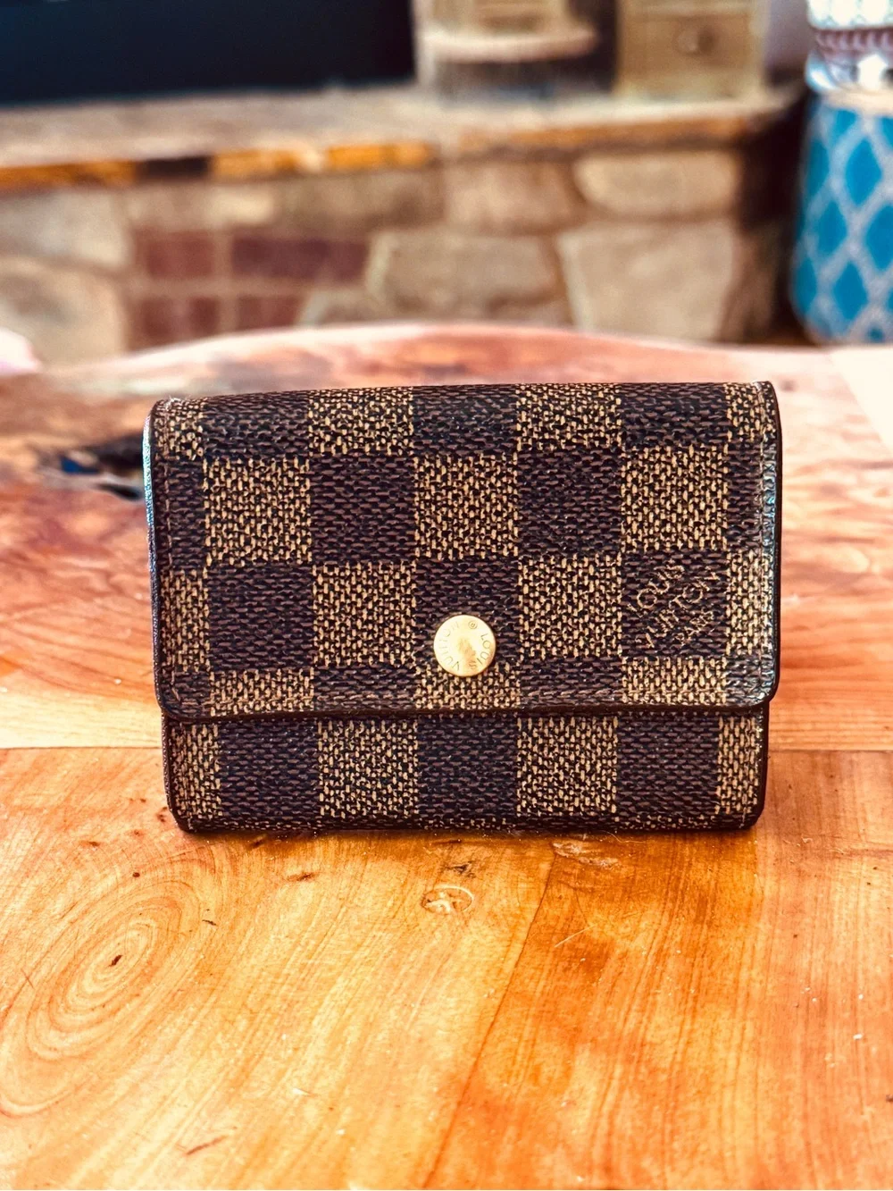 EGA Louis Vuitton Damier Porte Monnaie Plat Coin Purse Wallet Brown