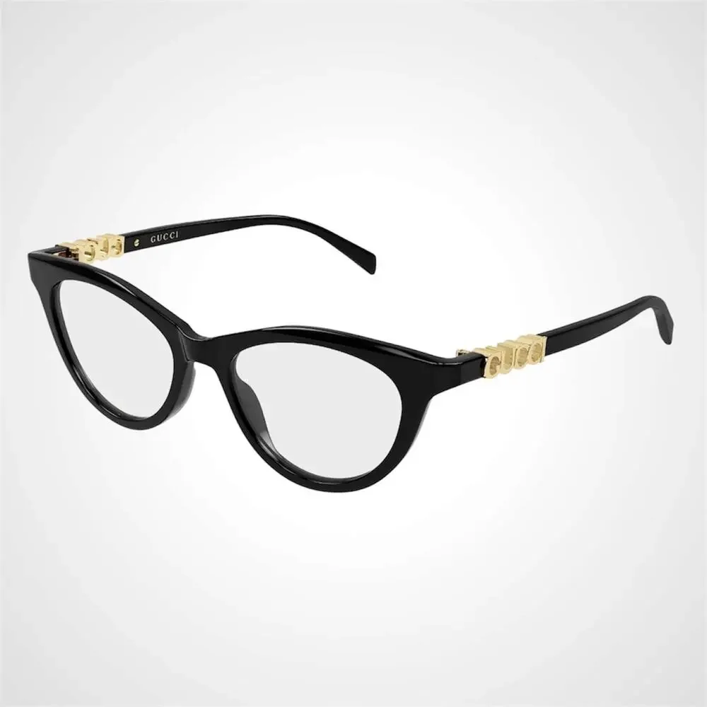 New GUCCI Eyeglasses Black 50mm Acetate Cat Eye Gold Cut Out Metal Logo Rx-able